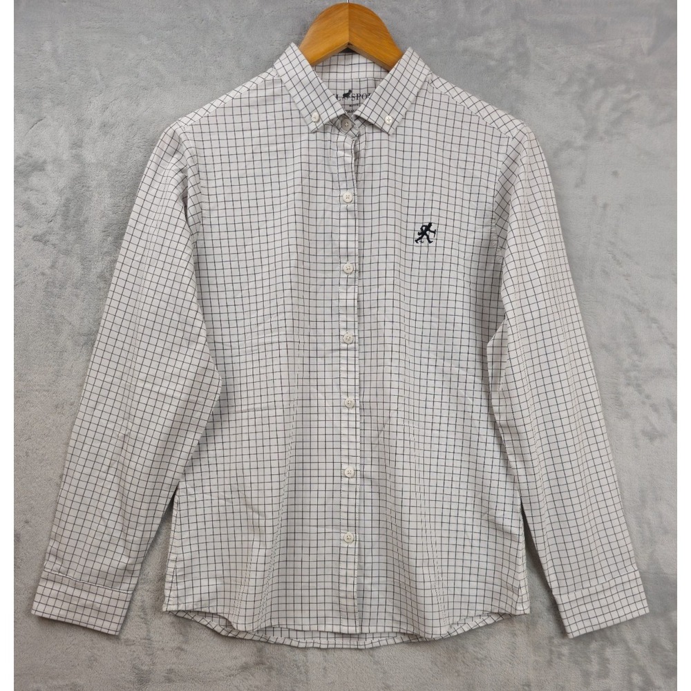 HL Sport Performance Luxury White Gray Gingham Shirt Womens Medium Tailored Fit